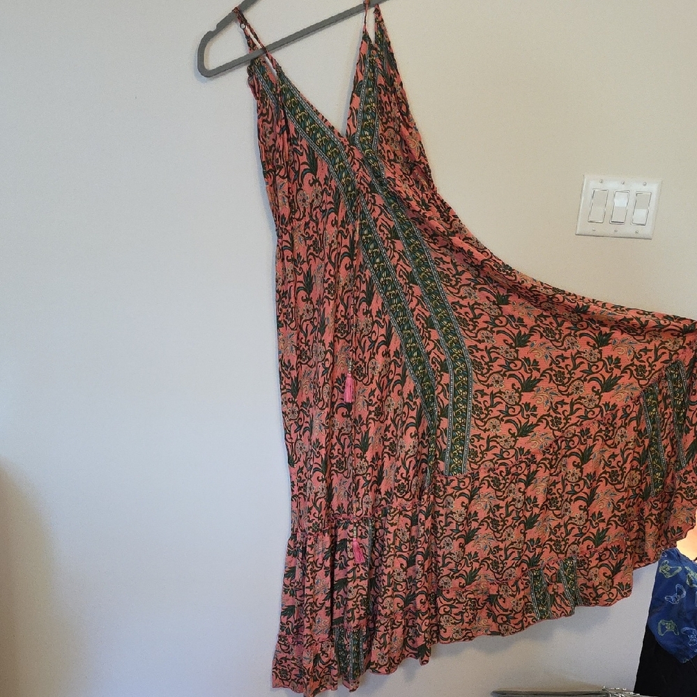 Asymmetrical Pink and Green Floral Dress